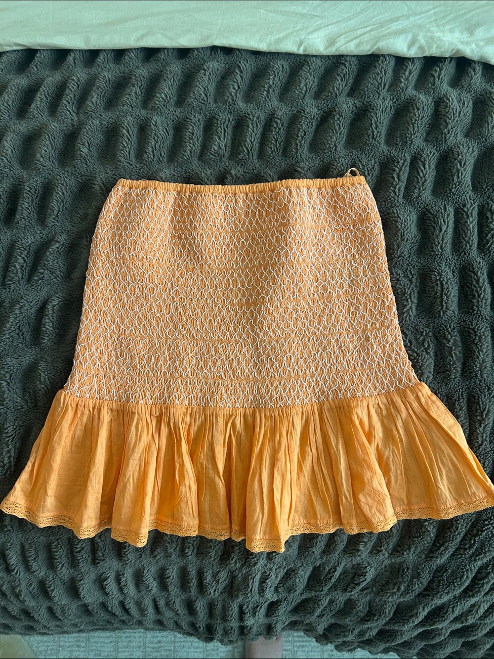 FARM Rio Yellow Smocked Ruffle Mini Skirt